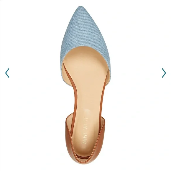 NWT 7 pointed toe slip on brown and denim D’orsay flat Nine West - Picture 10 of 12